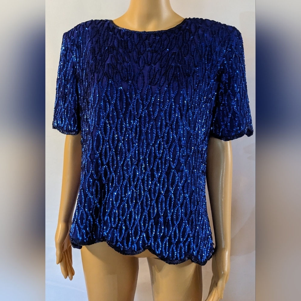 New Stenay Elegant Blue Sequin Women's Top, Size XL, T1W